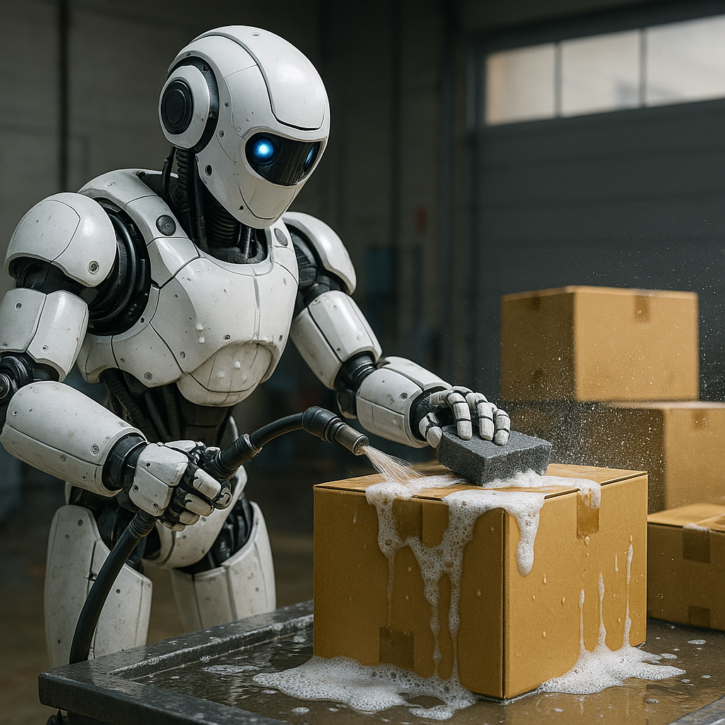 AI Robot Washing Boxes