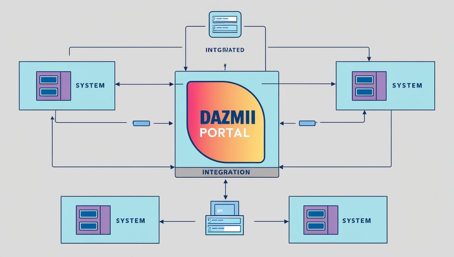 create an integration digram with Dazmii Portal as the central system create an integration digram with Dazmii Portal as the central system